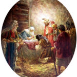 Christ child born in a manger.