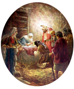 Christ child born in a manger.