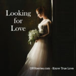 Looking for Love - Woman in wedding dress thinking.